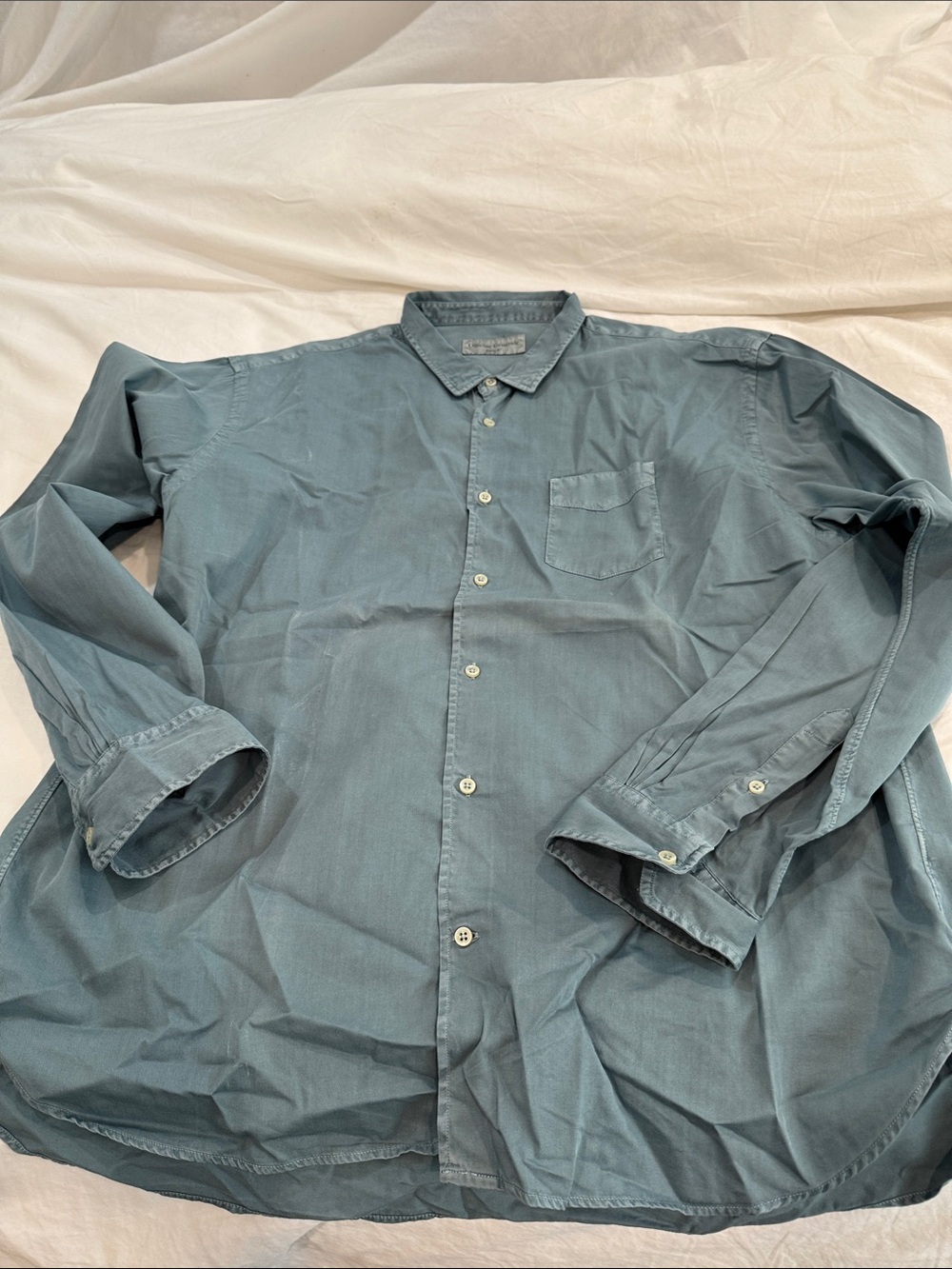 Officine Generale Men's Lightweight Teal Blue Button-Up Shirt